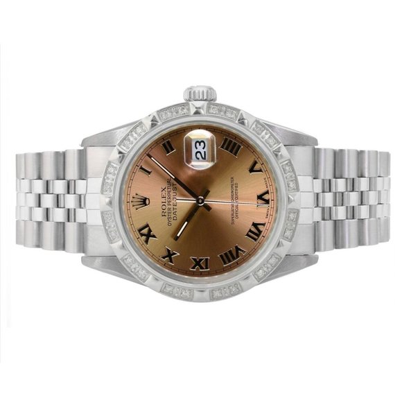 ROLEX DATEJUST SALMON ROMAN DIAL 18KW PYRAMIND-DIAMOND STEEL JUBILEE WATCH 16014 - Picture 4 of 7